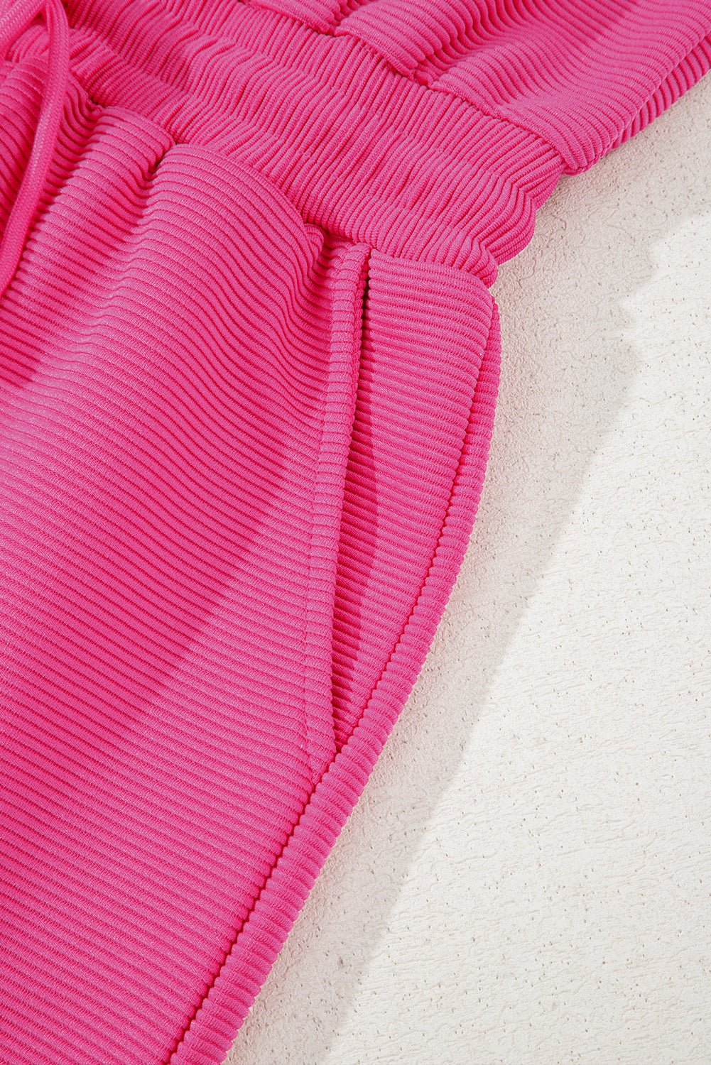Rose Red Textured Short Sleeve Half Zip Drawstring Waist Romper - Chaelisa's New Jammies