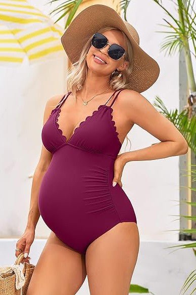 Ruch Scallop V Neck One Piece Maternity Swimsuit - Chaelisa's New Jammies