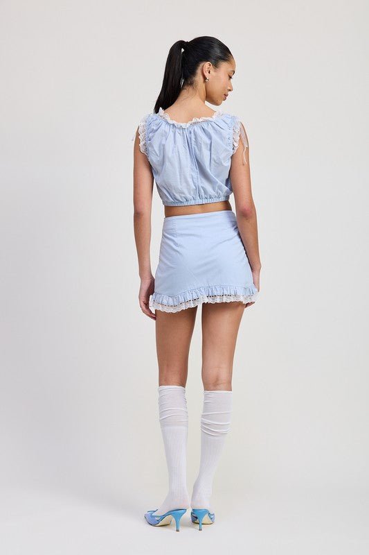 RUFFLED MINI SKIRT WITH LACE DETAIL - Chaelisa's New Jammies