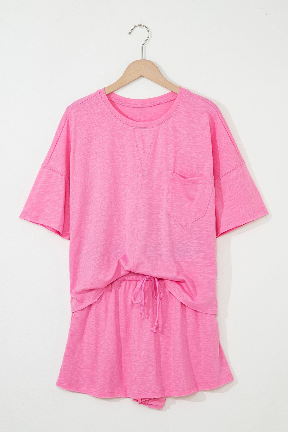 Sachet Pink Loose Fit Half Sleeve T Shirt and High Waist Skirt Set - Chaelisa's New Jammies