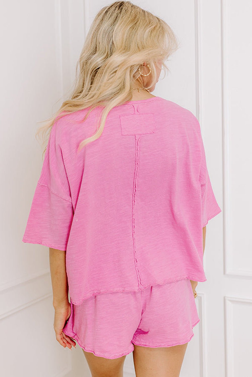 Sachet Pink Loose Fit Half Sleeve T Shirt and High Waist Skirt Set - Chaelisa's New Jammies