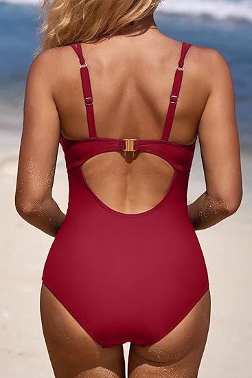 Scalloped V Neck Cut Out Monokini Swimwear - Chaelisa's New Jammies