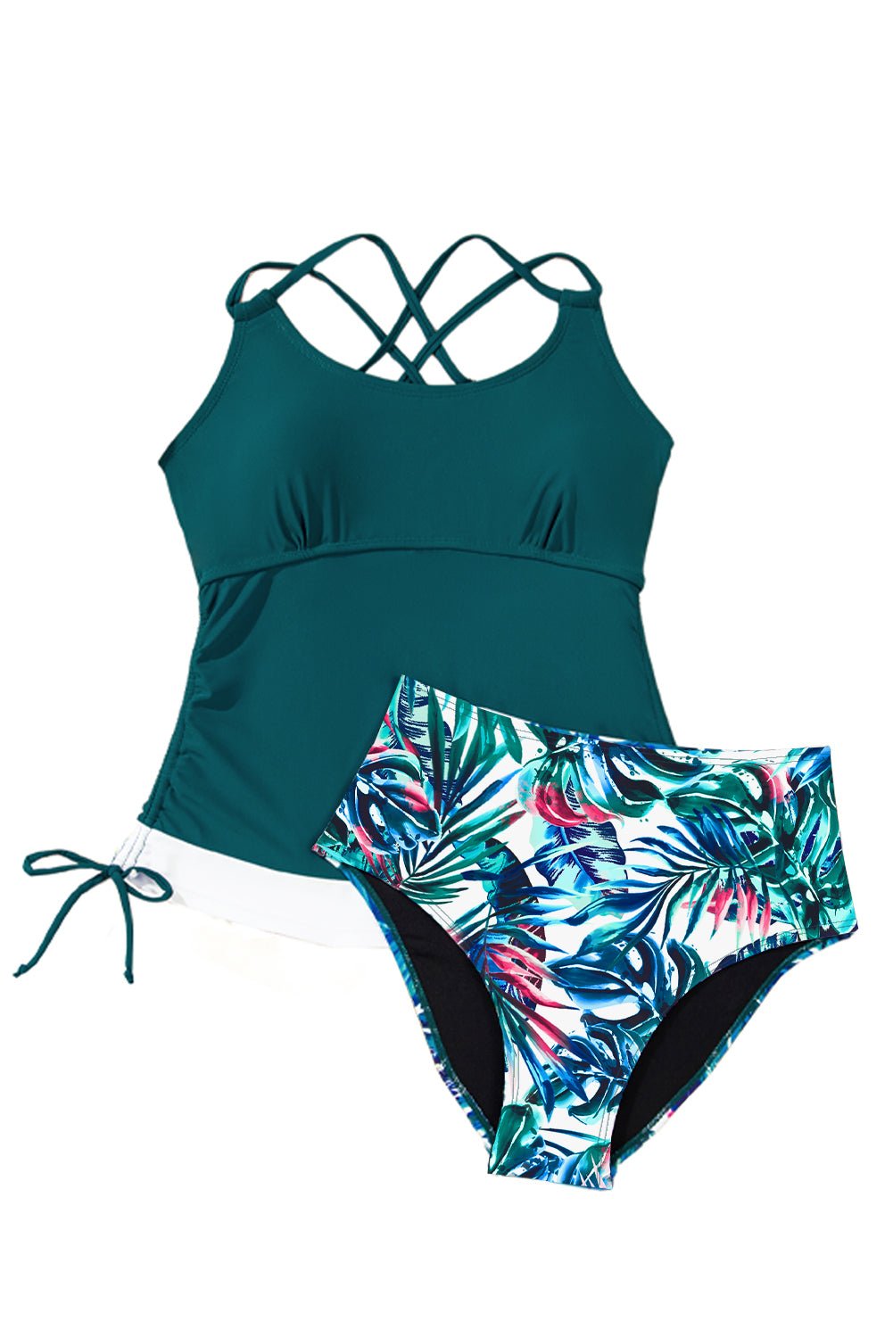 Sea Green Drawstring Tummy Control Mix - and - match 2pcs Tankini Swimsuit - Chaelisa's New Jammies
