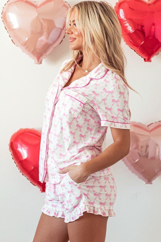 Short Sleeve and Ruffled Shorts Pajama Set - Chaelisa's New Jammies