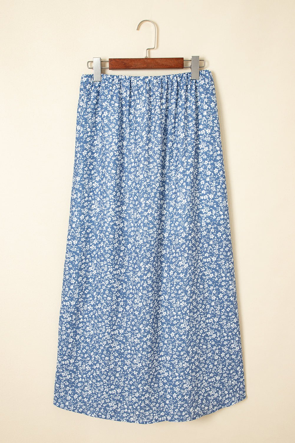 Sky Blue Boho Floral High Waist Long Skirt with Side Split - Chaelisa's New Jammies