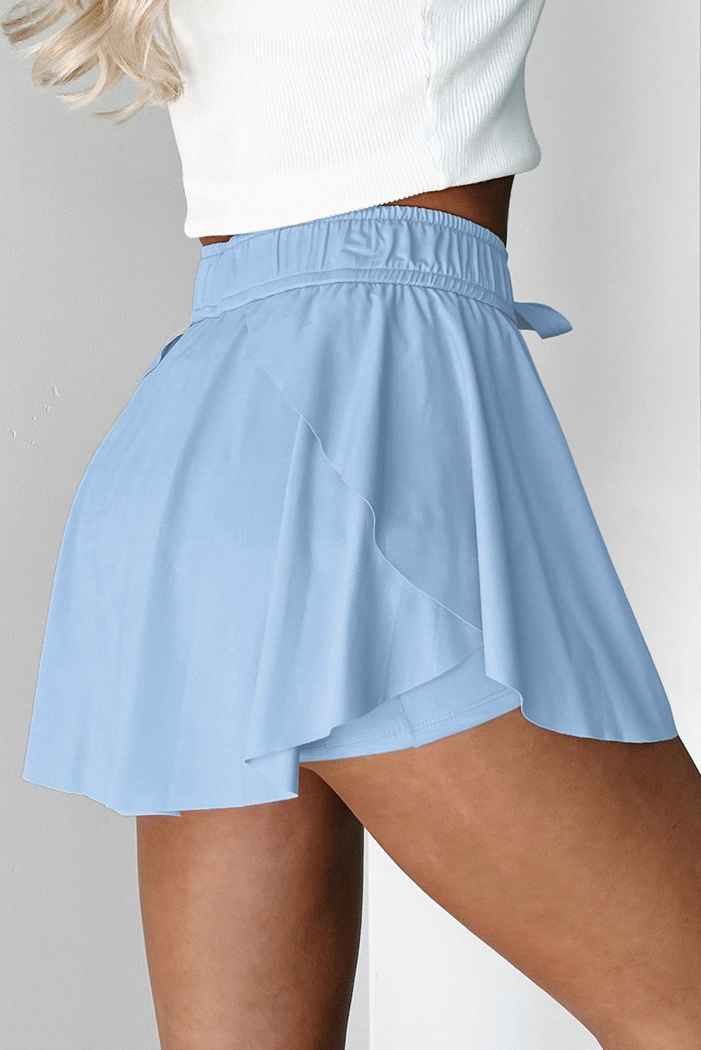Sky Blue Drawstring High Waist Lined Tennis Skorts - Chaelisa's New Jammies