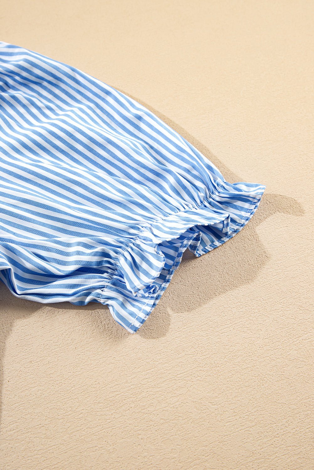 Sky Blue Stripe Bubble Short Sleeve Tiered Scallop Long Dress - Chaelisa's New Jammies