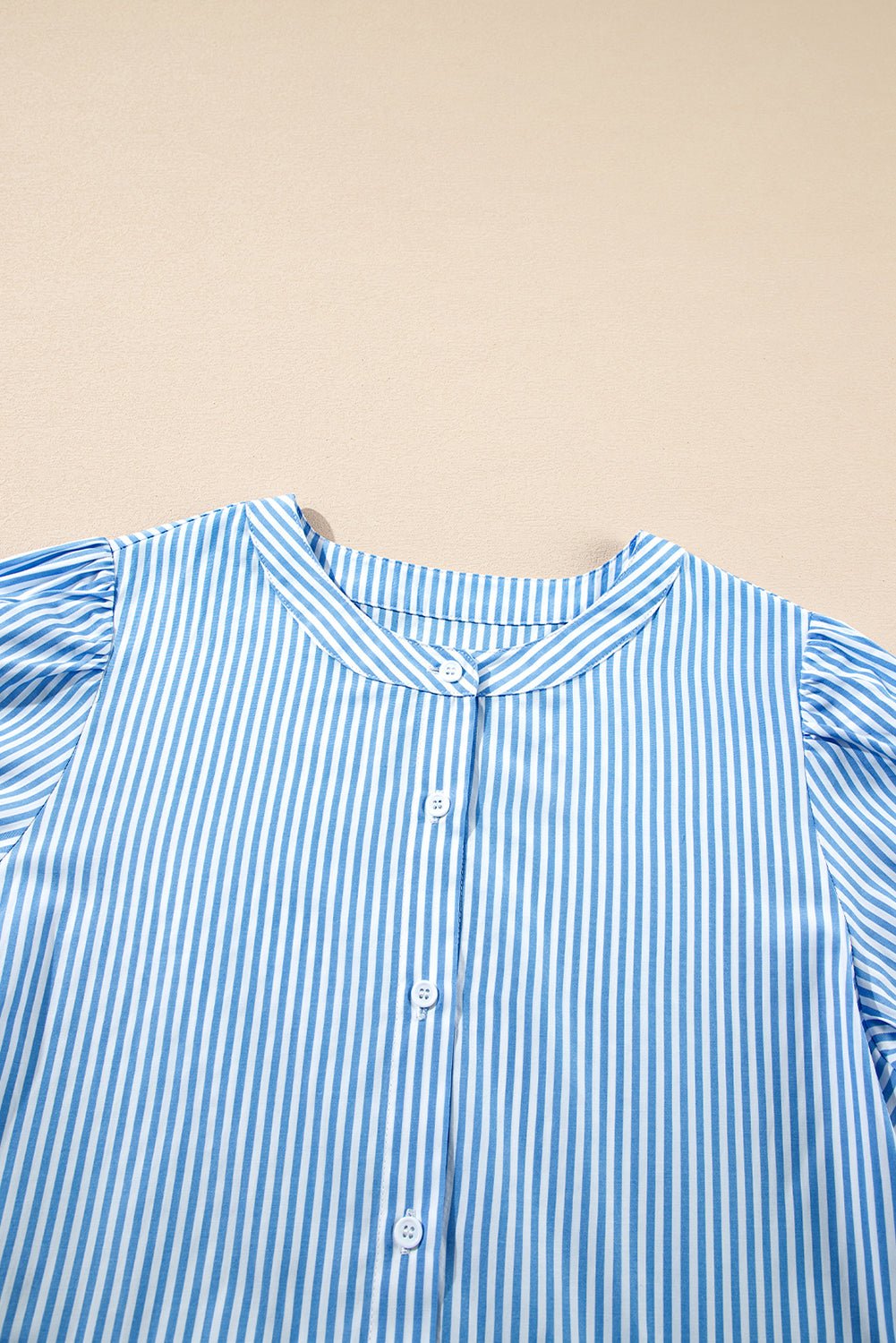 Sky Blue Stripe Bubble Short Sleeve Tiered Scallop Long Dress - Chaelisa's New Jammies