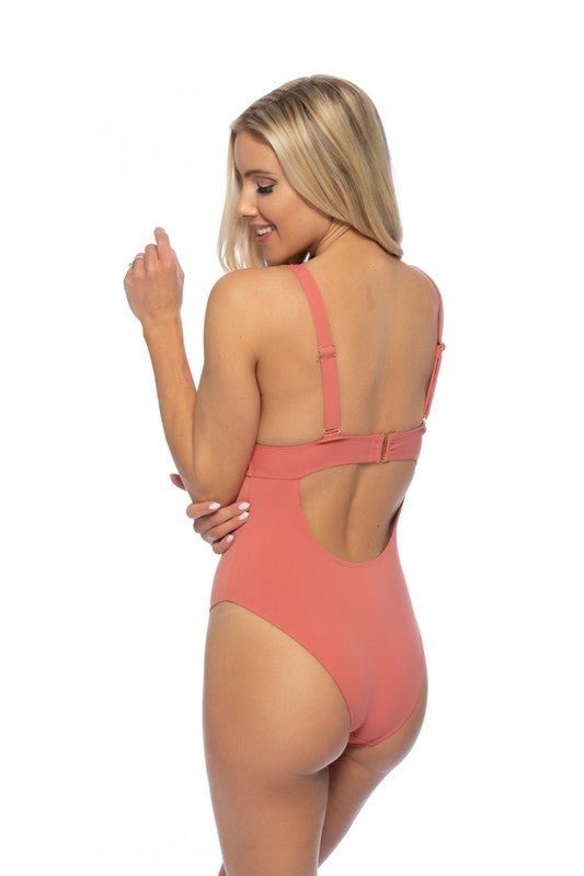 SOLID HALTER BOW TIE FRONT ONE PIECE SWIMSUIT - Chaelisa's New Jammies