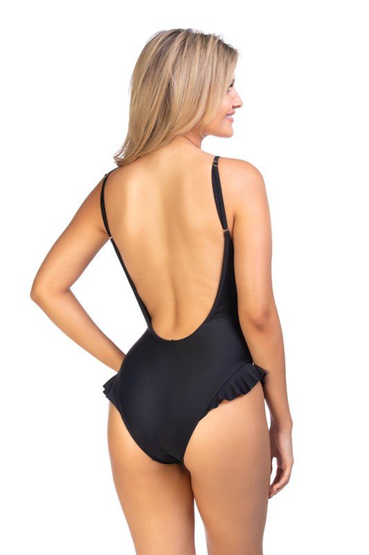 Solid one piece swimsuit with ruffle detail - Chaelisa's New Jammies