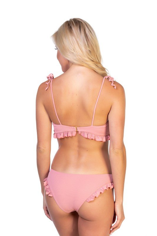 SOLID RIBBED PINK RUFFLED BIKINI SET - Chaelisa's New Jammies