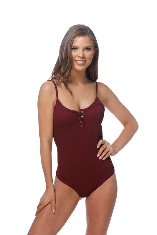 SOLID RIPPBED ONE PIECE SWIMSUIT WITH BUTTON - Chaelisa's New Jammies