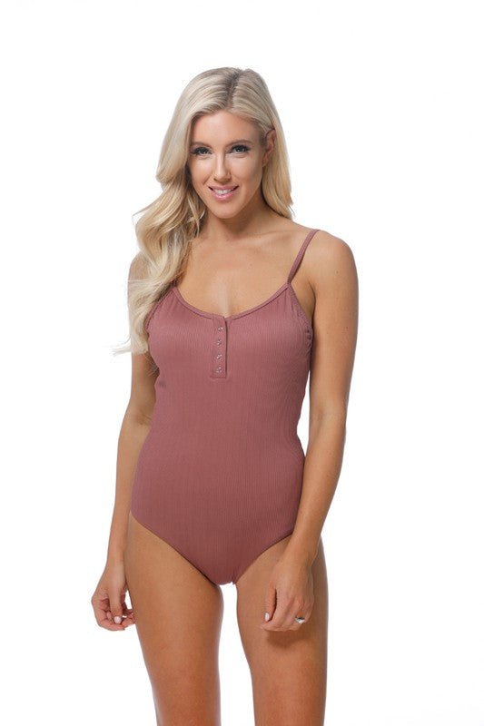 SOLID RIPPBED ONE PIECE SWIMSUIT WITH BUTTON - Chaelisa's New Jammies