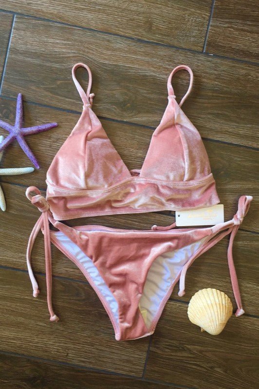 SOLID VELVET HALTER BIKINI SET - Chaelisa's New Jammies
