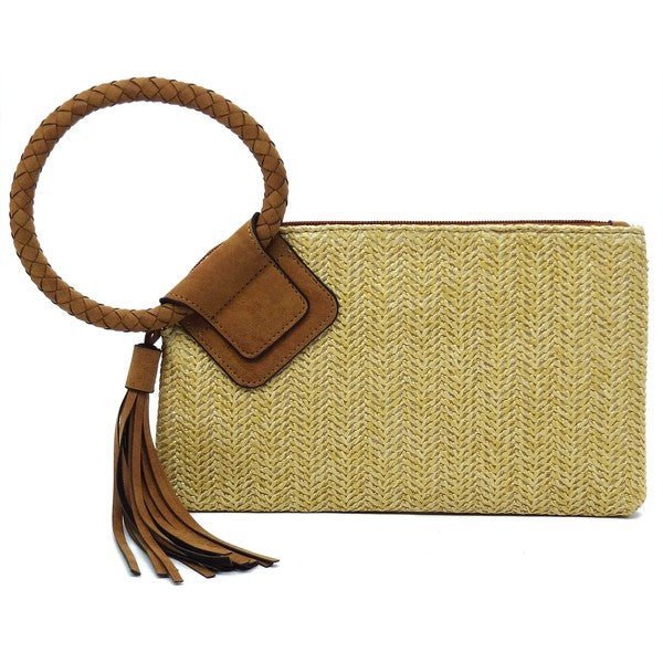 Straw Cuff Handle Tassel Wristlet Clutch - Chaelisa's New Jammies