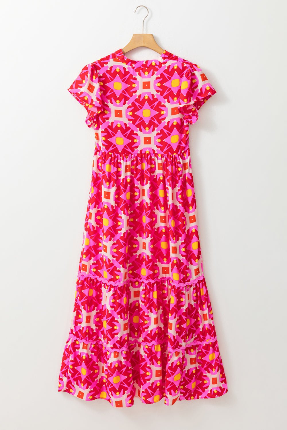 Strawberry Pink Geo Print V - neck Maxi Dress - Chaelisa's New Jammies