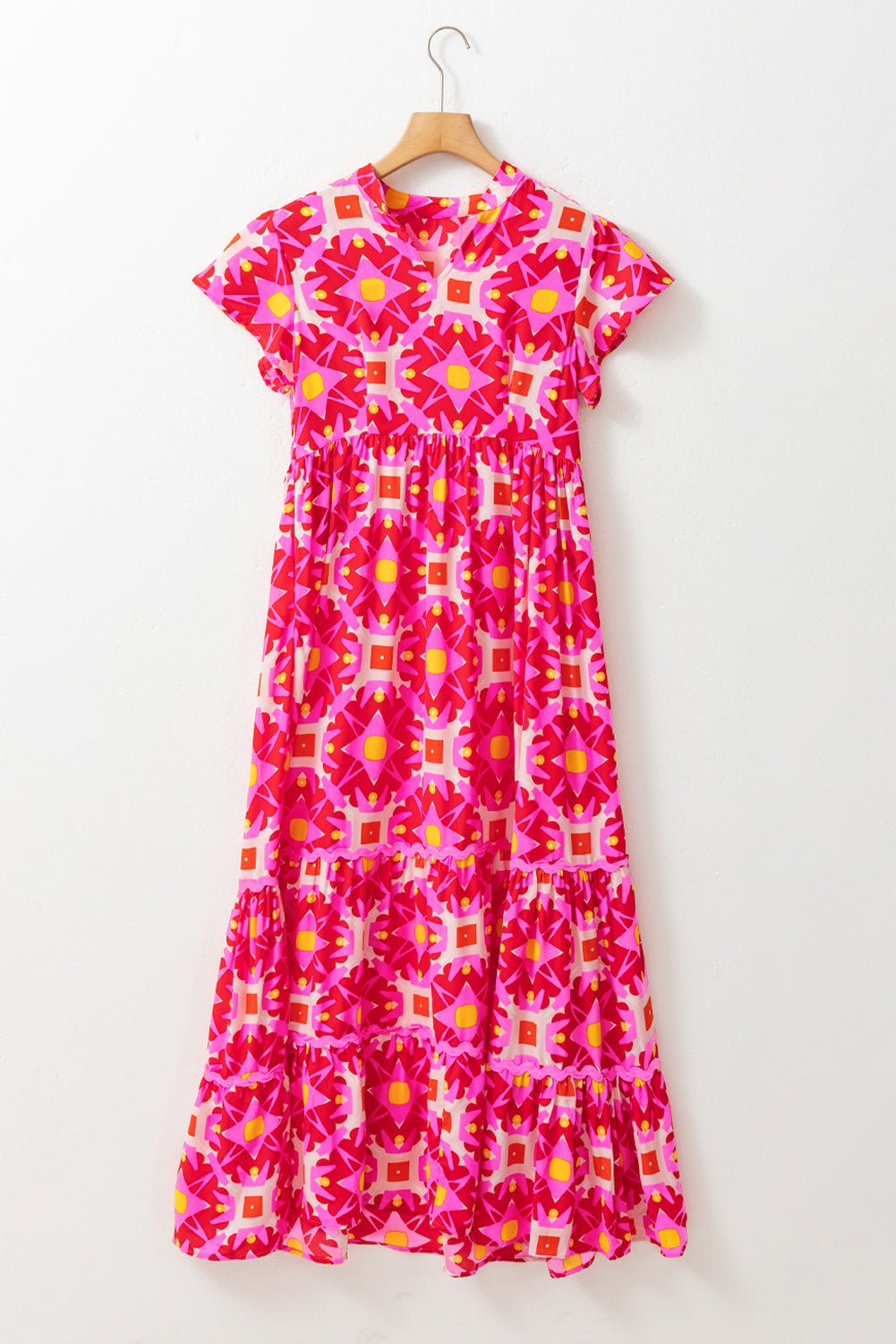 Strawberry Pink Geo Print V - neck Maxi Dress - Chaelisa's New Jammies