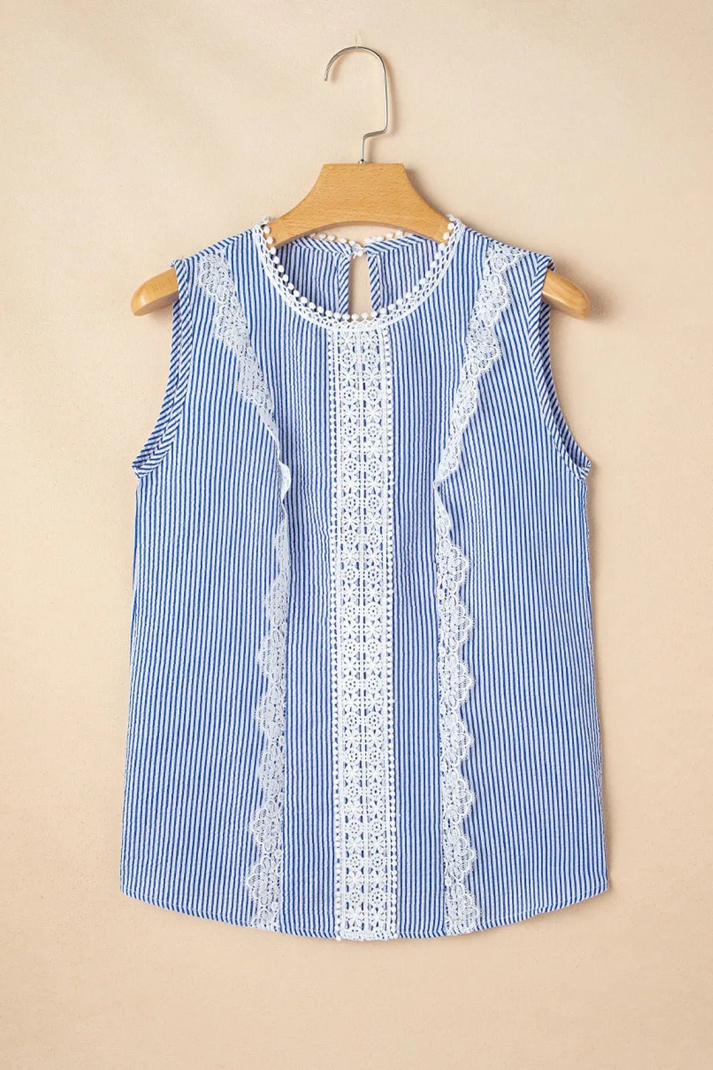 Stripe Lace Patchwork Crew Neck Sleeveless Top - Chaelisa's New Jammies