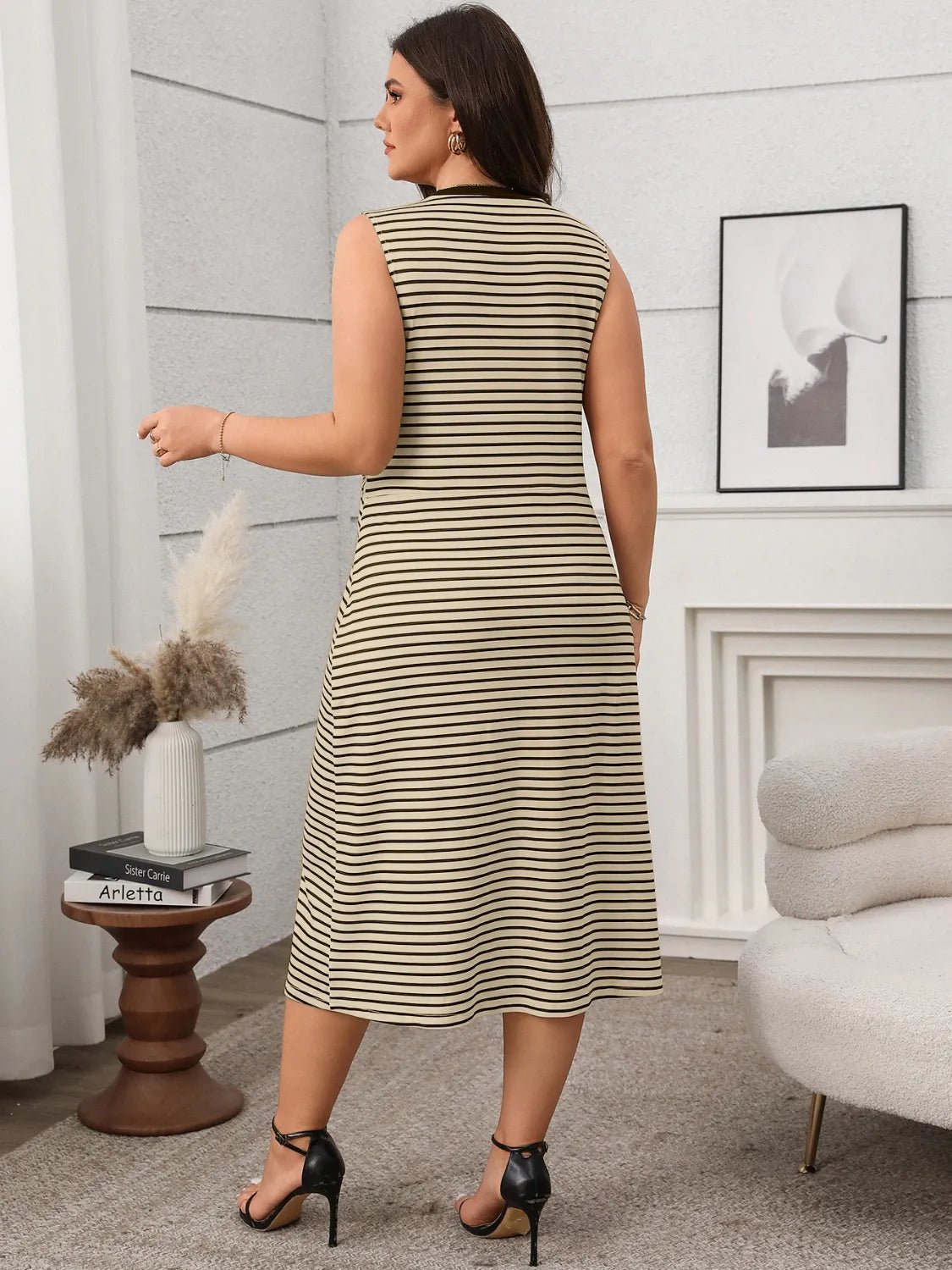 Striped Round Neck Sleeveless Midi Tank Dress - Chaelisa's New Jammies