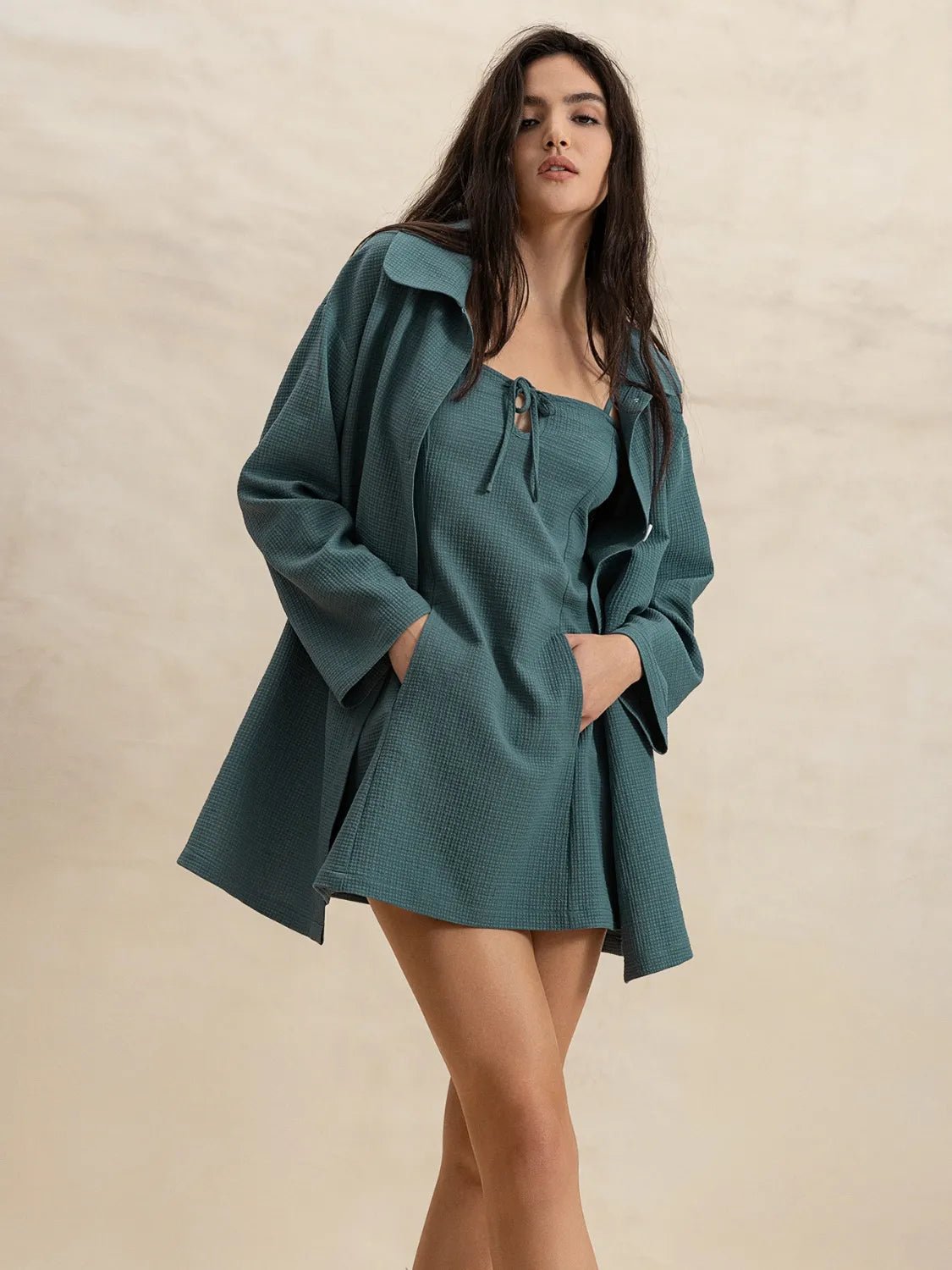 Tie Shoulder Mini Dress and Long Sleeve Top Set - Chaelisa's New Jammies