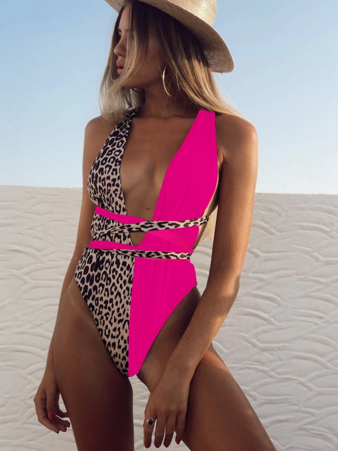 Tied Leopard Plunge One - Piece Swimwear - Chaelisa's New Jammies