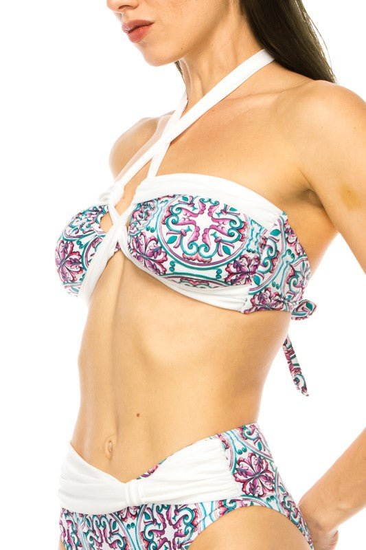 TWO PIECE FLORAL PRINTS CRISS CROSS HALTER BIKINI - Chaelisa's New Jammies