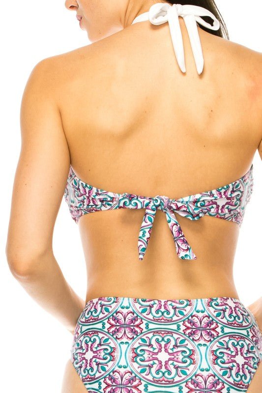 TWO PIECE FLORAL PRINTS CRISS CROSS HALTER BIKINI - Chaelisa's New Jammies