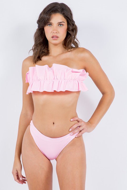 TWO PIECE TUBE TOP WITH RUCHED RUFFLE BIKINI - Chaelisa's New Jammies