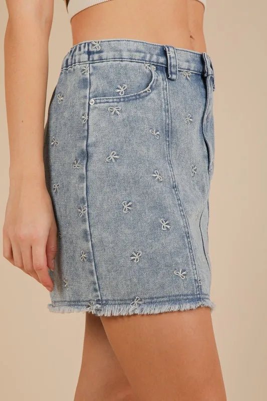 VERY J Bow Printed Casual Denim Mini Skirt - Chaelisa's New Jammies
