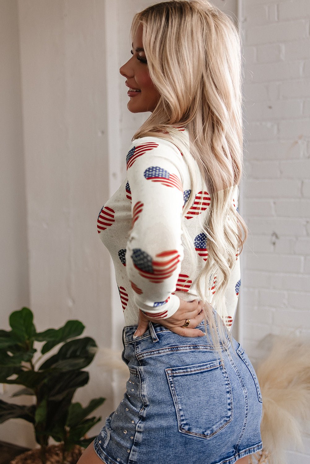 White Americana Glitter Mesh Long Sleeve Bodysuit - Chaelisa's New Jammies