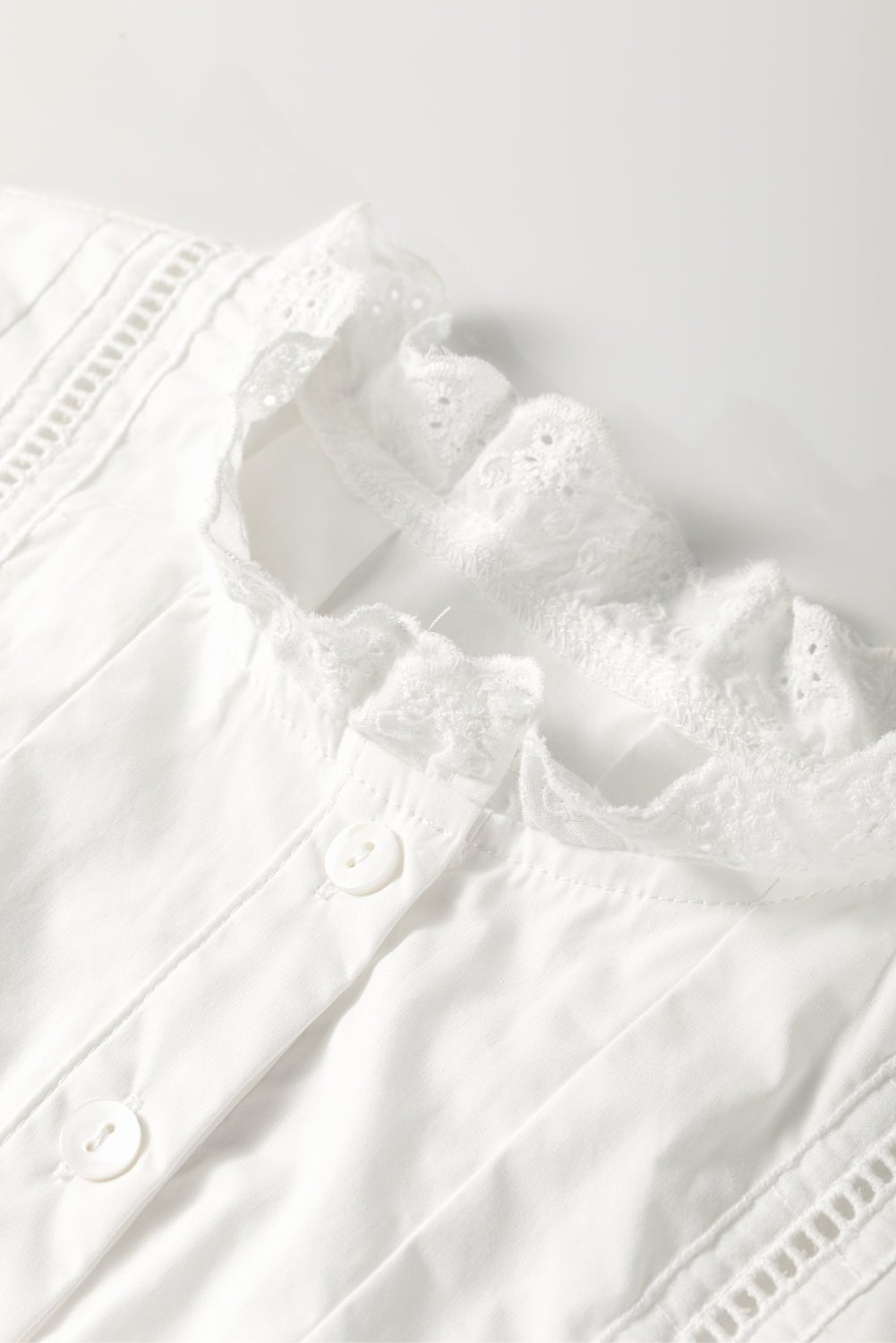 White Solid Color Lace Crochet Eyelets Sleeveless Buttoned Shirt - Chaelisa's New Jammies
