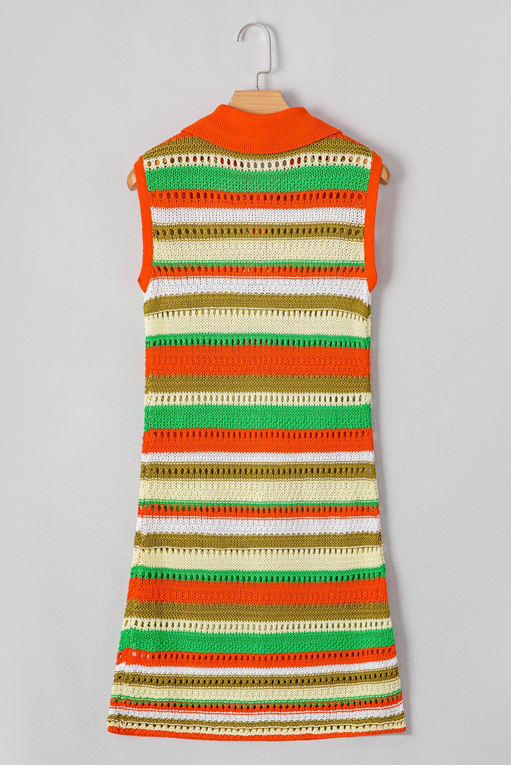 Yellow Stripe Eyelet Sleeveless Buttoned Split Neck Sweater Dress - Chaelisa's New Jammies