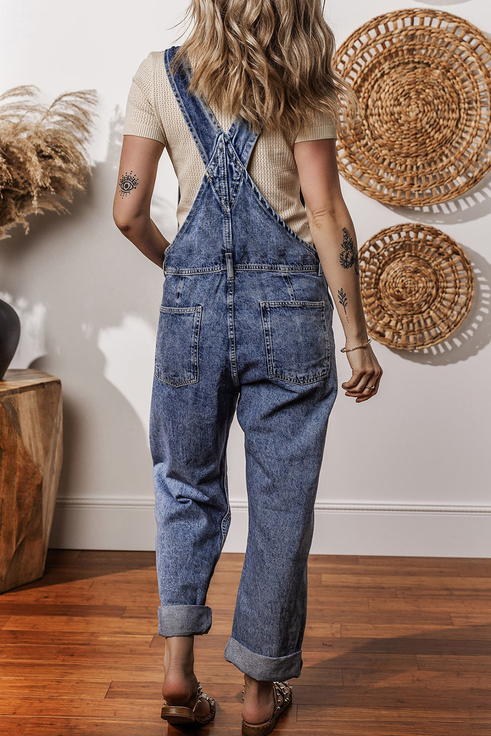 Sail Blue Denim Bib Straight Leg Jumpsuit with Pockets-Chaelisa's New Jammies
