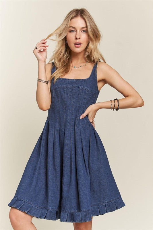 ADORA Smocked Back Square Neck Denim Dress-Chaelisa's New Jammies