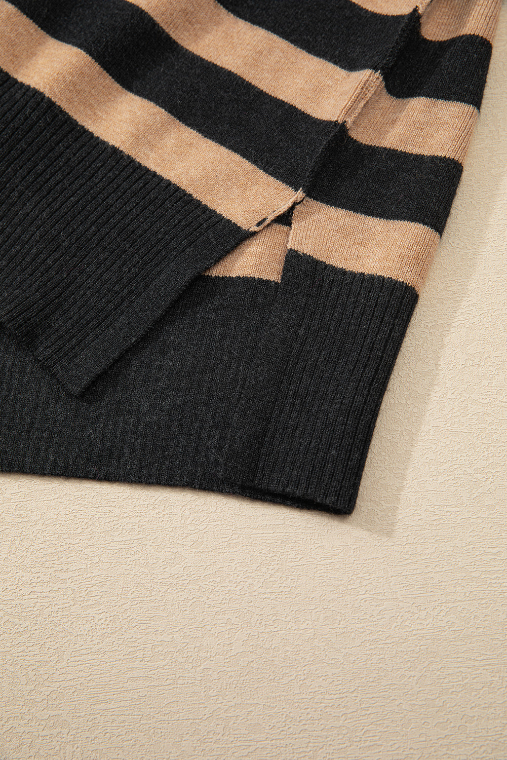 Black Stripe Collared Quarter Zipper Oversized Sweater-Chaelisa's New Jammies