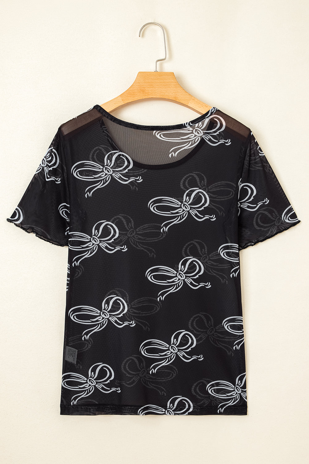 Black Bow Printed Mesh Short Sleeve Top-Chaelisa's New Jammies