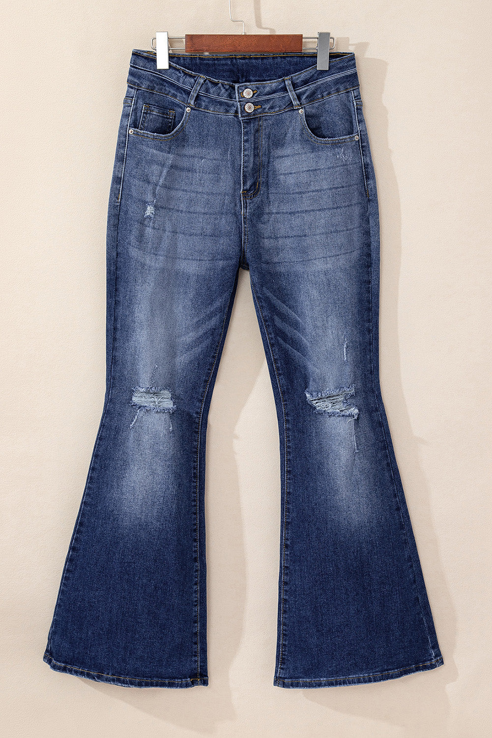 Sky Blue Button Fly Ripped High Waist Flare Jeans-Chaelisa's New Jammies