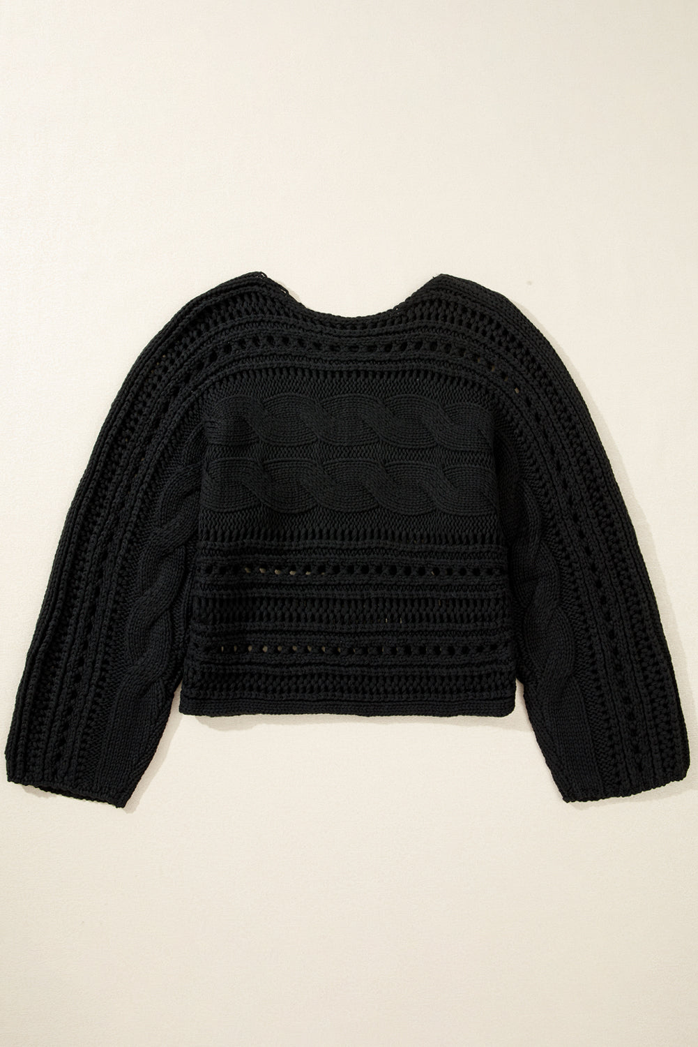 Black Hollow-out Cable Knit Cropped Sweater-Chaelisa's New Jammies