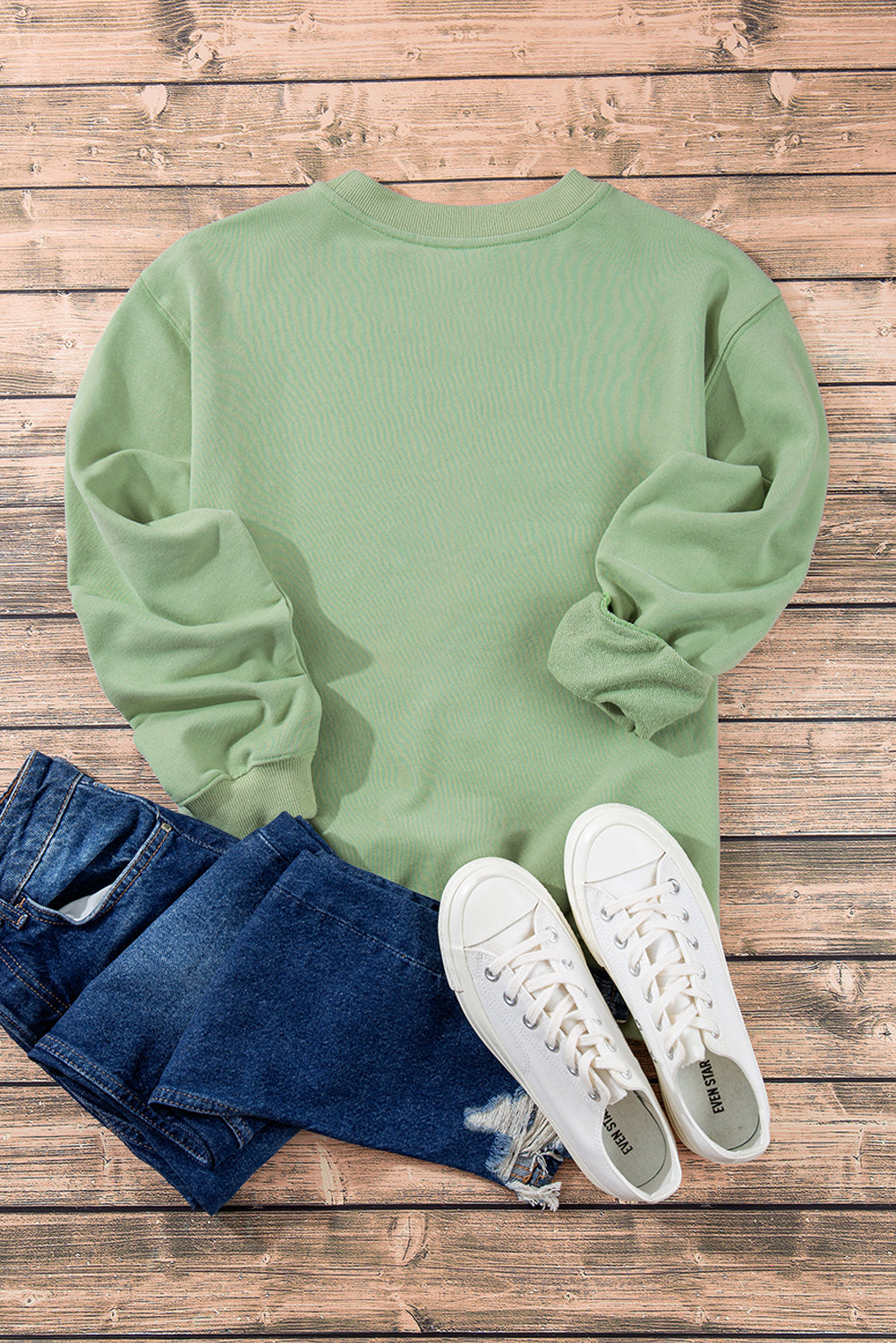 Smoke Green Plain Drop Shoulder Crewneck Pullover Sweatshirt-Chaelisa's New Jammies
