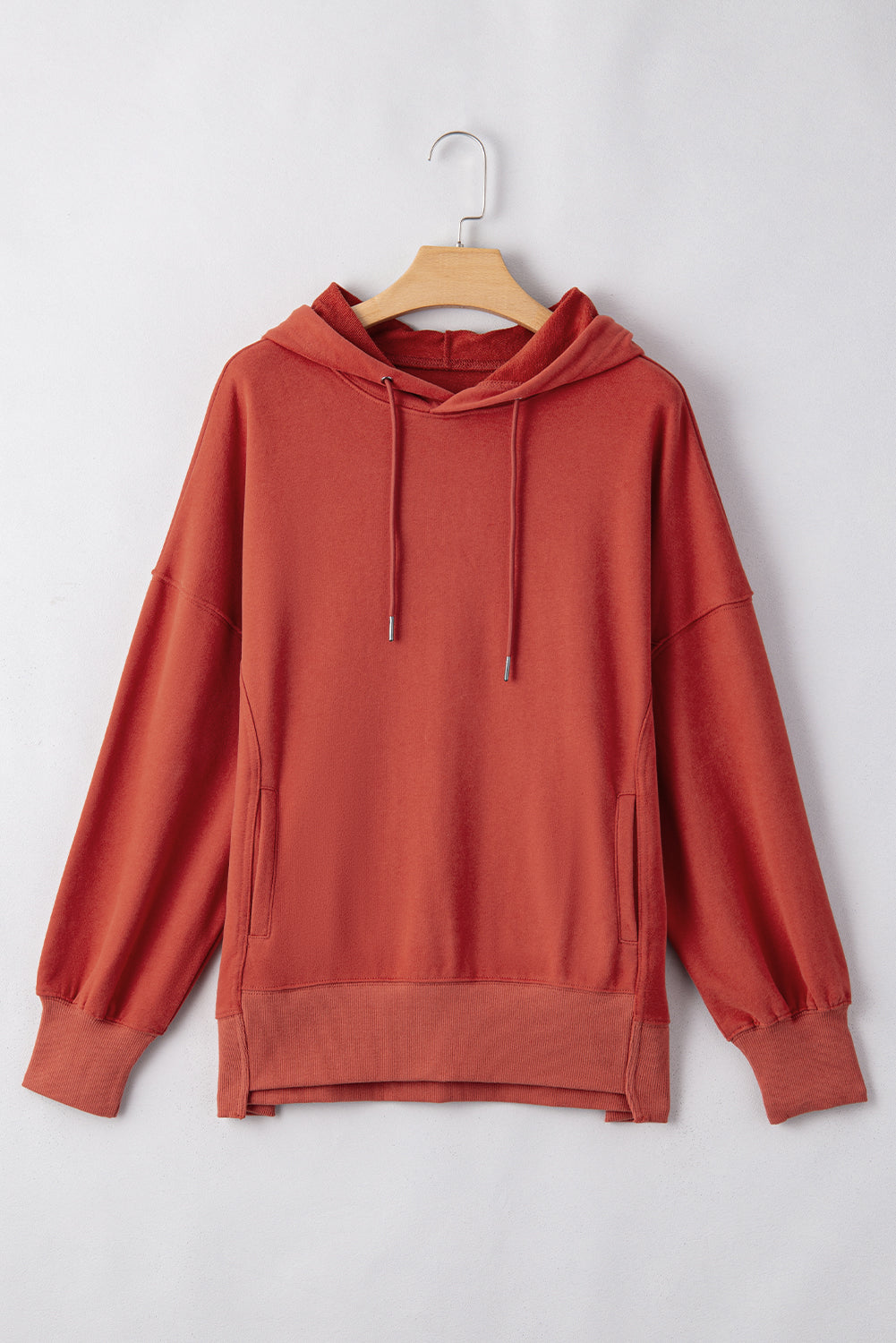 Red Clay Drop Shoulder Pocketed Baggy Drawstring Hoodie-Chaelisa's New Jammies