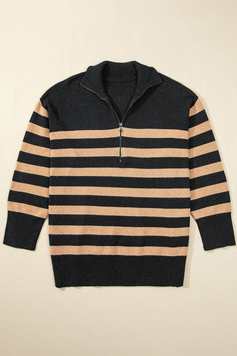 Black Stripe Collared Quarter Zipper Oversized Sweater-Chaelisa's New Jammies