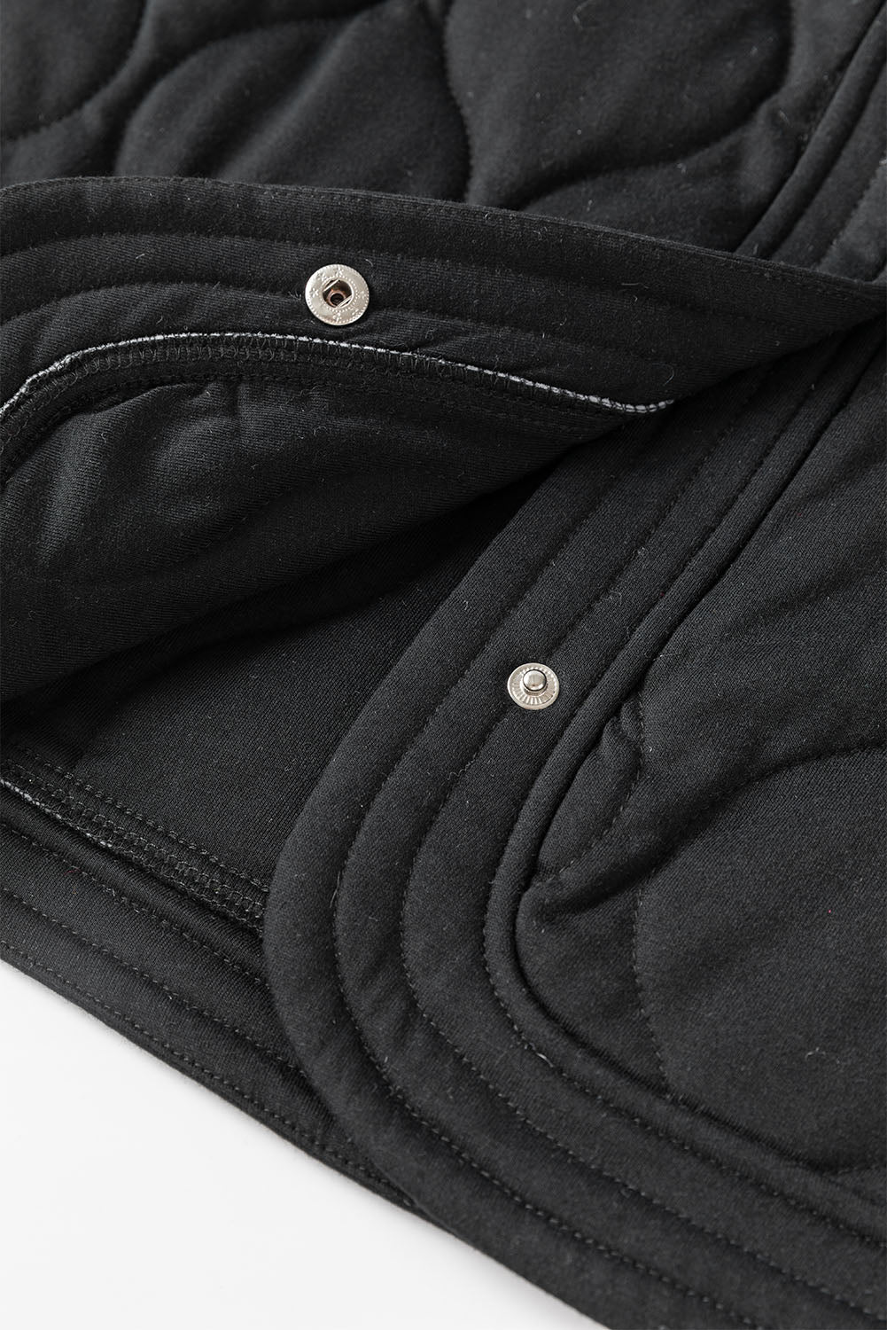 Black Solid Color Quilted Snap Button Jacket-Chaelisa's New Jammies