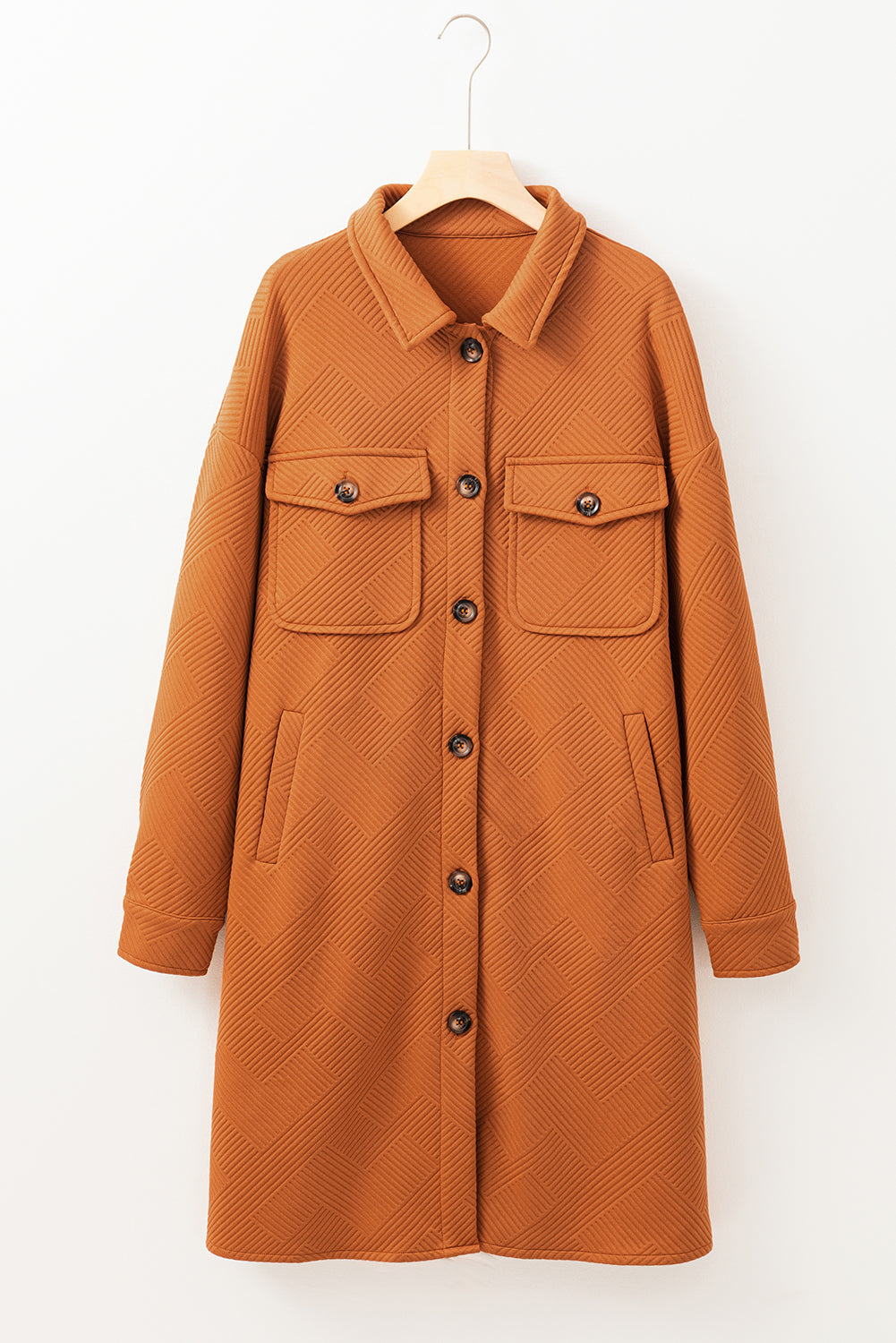Gold Flame Textured Collared Drop Shoulder Buttoned Front Duster Coat-Chaelisa's New Jammies