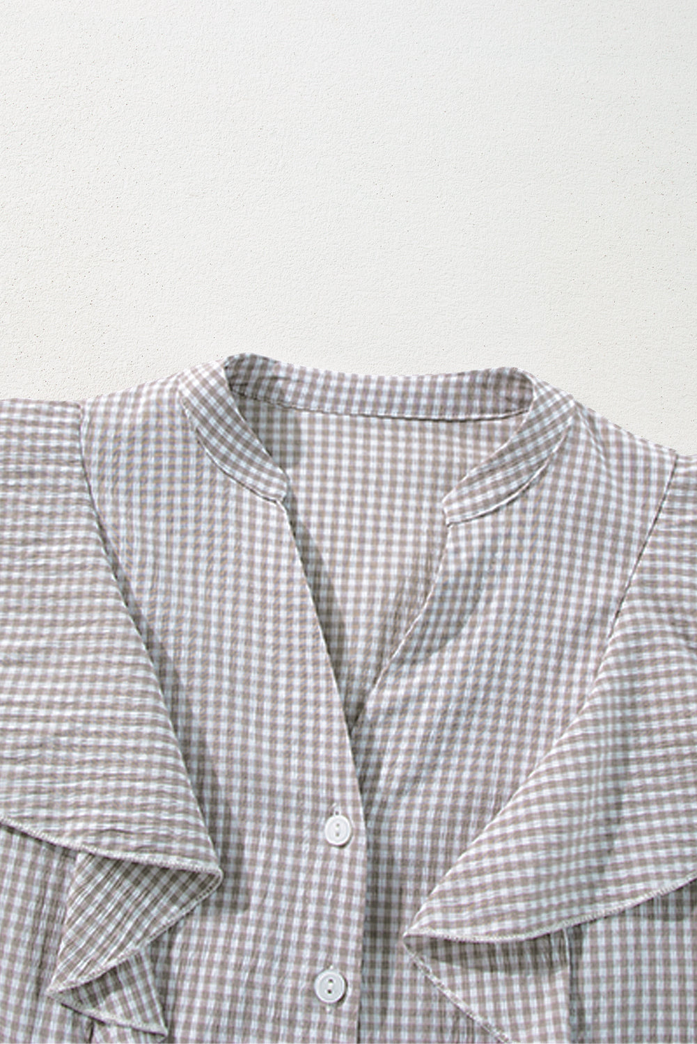 Brown Plaid Flounce Sleeve Notched Neck Ruffled Shirt-Chaelisa's New Jammies