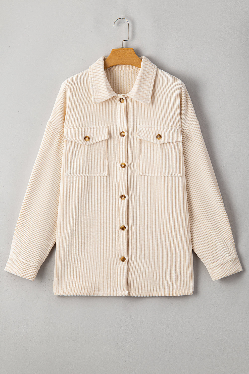 Oatmeal Textured Flap Pockets Buttoned Plus Size Shacket-Chaelisa's New Jammies