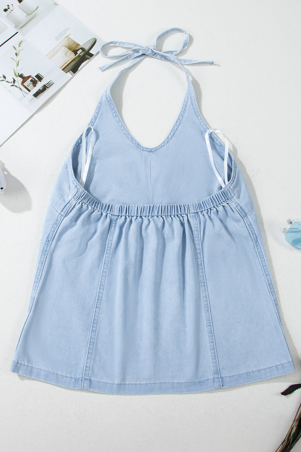 Beau Blue Knotted Open Back Halterneck Denim Tank Top-Chaelisa's New Jammies