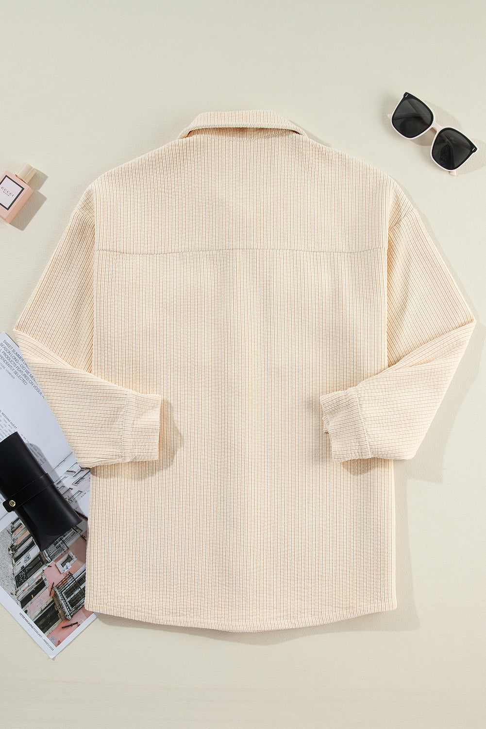 Oatmeal Corduroy Flap Pocket Button Up Shacket-Chaelisa's New Jammies