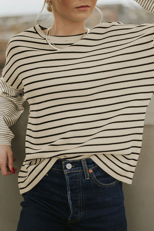 Black Striped Patchwork Loose Long Sleeve Tee-Chaelisa's New Jammies