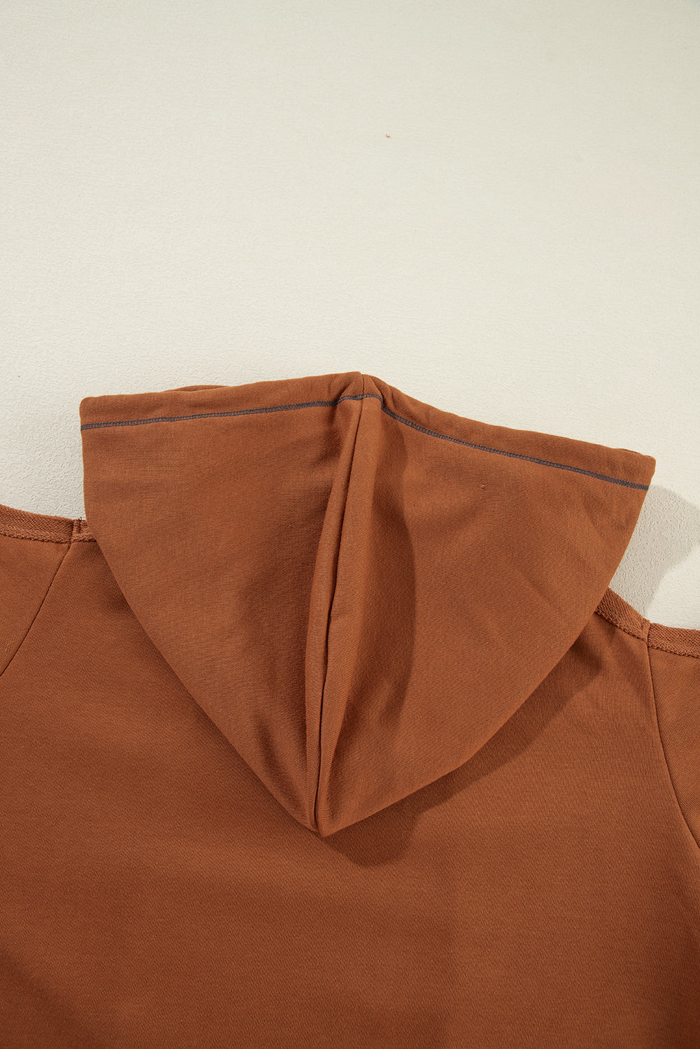 Cinnamon Exposed Seam Cold Shoulder Drawstring Hoodie-Chaelisa's New Jammies