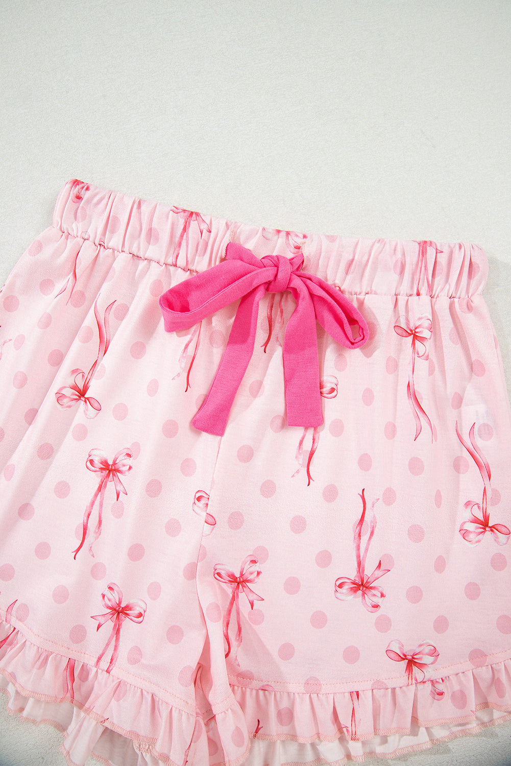 Pink Bow Print Contrast Pipping Short Pajamas Set-Chaelisa's New Jammies